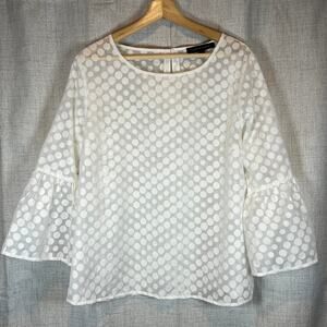 TOMMY HILFIGER Sheer Polka Dot Bell Sleeve Blouse White Women's Size Large